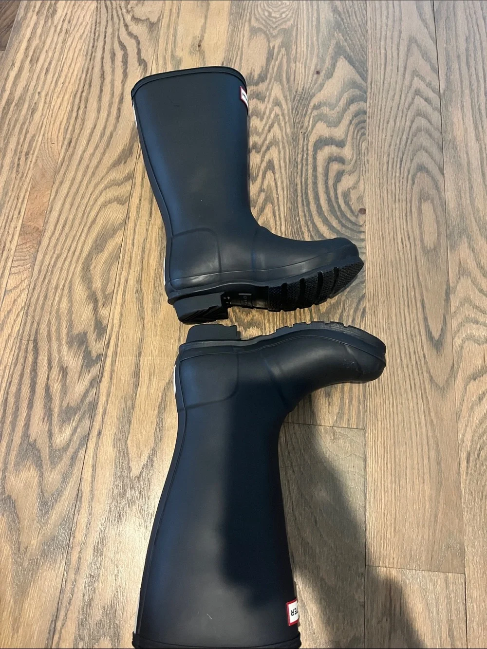 Hunter Matte Black Mid-Rise Rubber Rain Boots with Red Logo